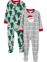 Simple Joys by Carter's Kids' Holiday Loose-fit Flame Resistant Fleece Footed Pajamas, Light Grey Santa/Mint Green Christmas Print, 7