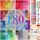 XSEINO 37300+ Pcs Clay Beads Bracelet Making Kit,8 Boxes 180 Colors Friendship Charms Kit Flat Polymer Heishi Beads with Rich Jewelry Making Accessories for Crafts Christmas Gifts