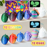 Impossmaker 12PCS 3D Printed Dragon Eggs with Dragon Inside, Cool Stuff Christmas Fun Gifts, Mini Dragon Egg Set Articulated Crystal Fidget Toy for Adults Teens Boy Gifts Easter Basket Stuffers