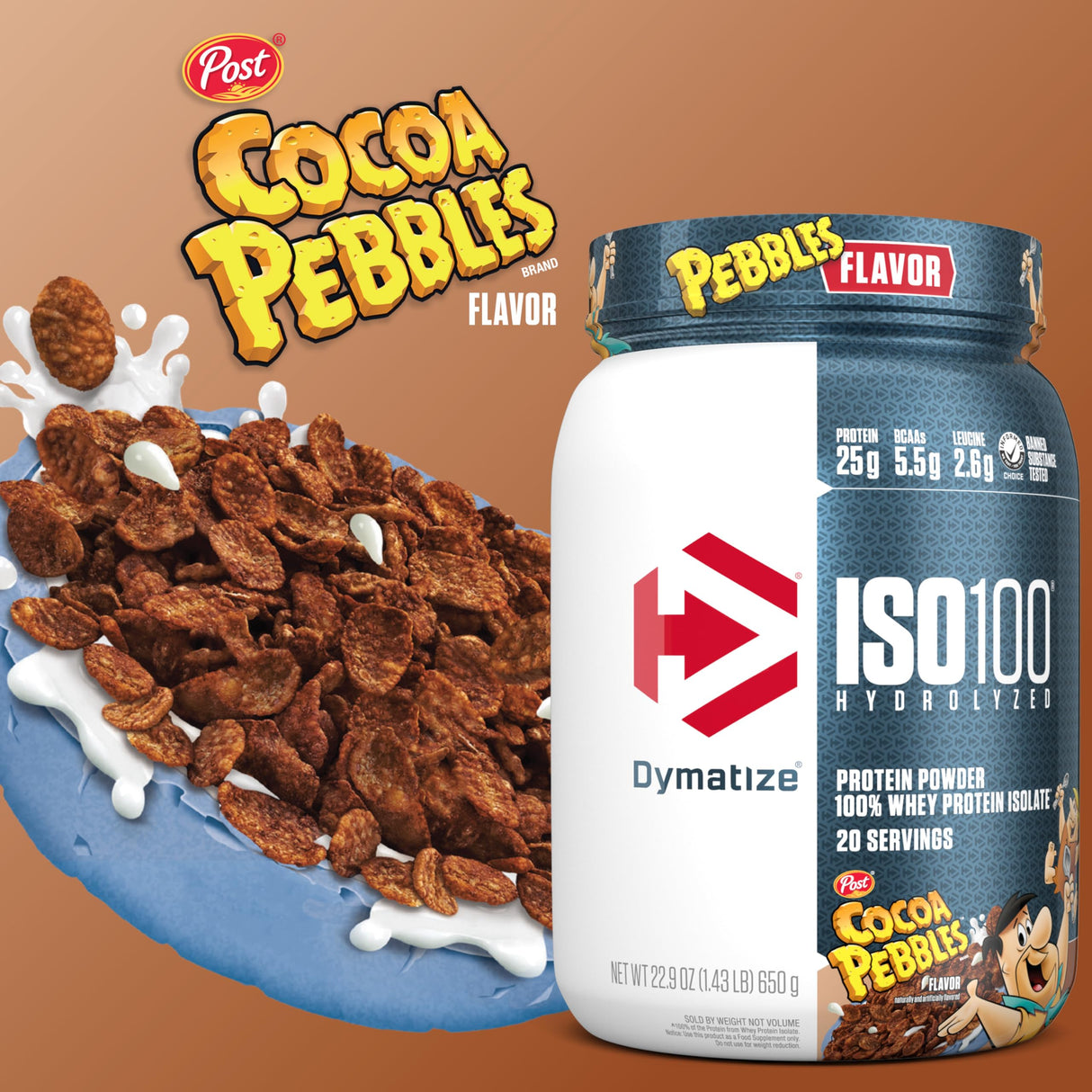 Dymatize x Cocoa Pebbles ISO100 Whey Protein Powder Isolate, 25g of Protein, 20 Servings, 5.5g BCAAs, 120 Cal., Gluten Free, 1g Fat, 1g Sugar, 2g Carb