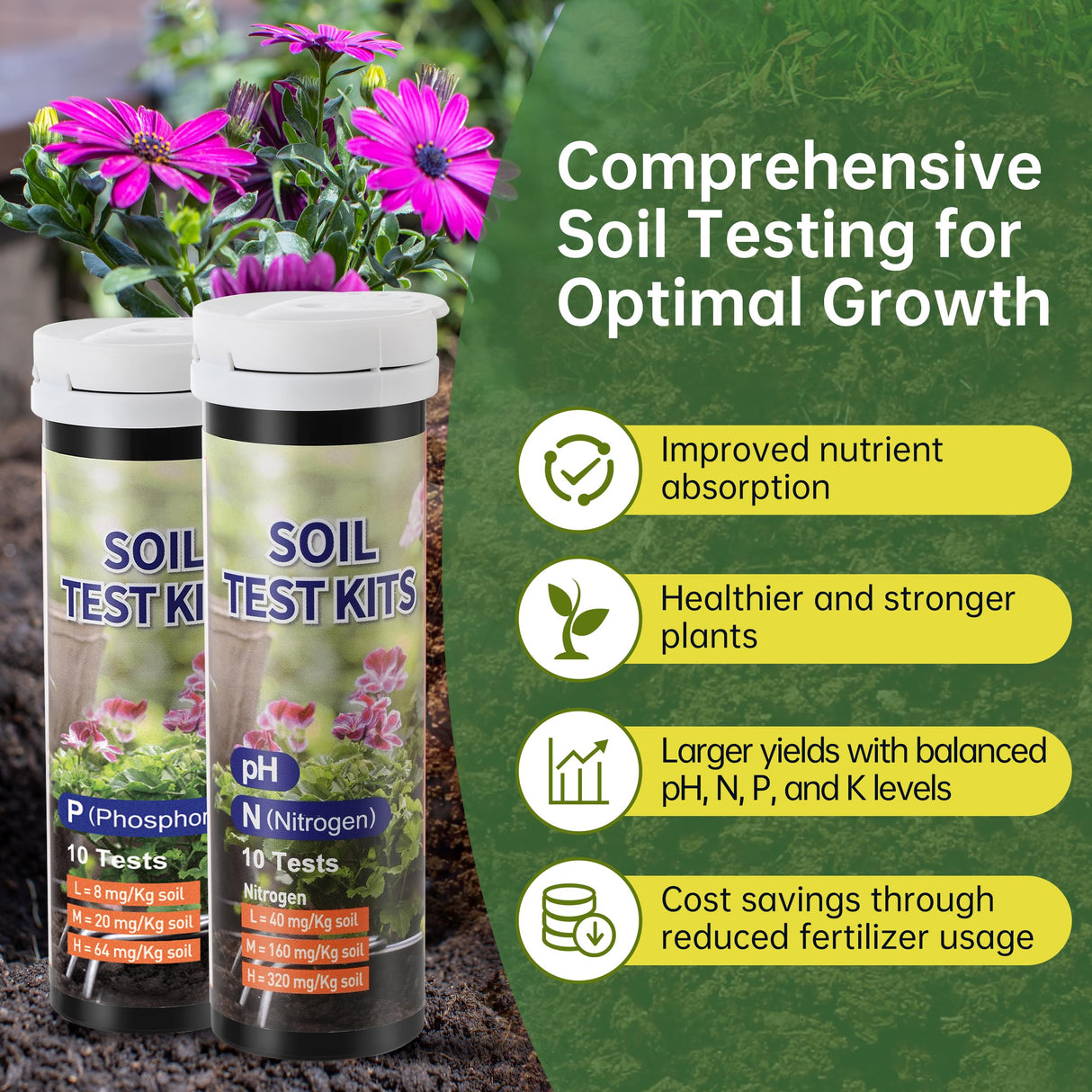 AAwipes Soil Test Kit for 4-in-1 pH, Nitrogen(N), Phosphorus(P), Potassium(K) Levels – 40 Tests for Garden, Lawn, Yard & Plant Care – Reliable Nutrient Tester with Sampling Accessories