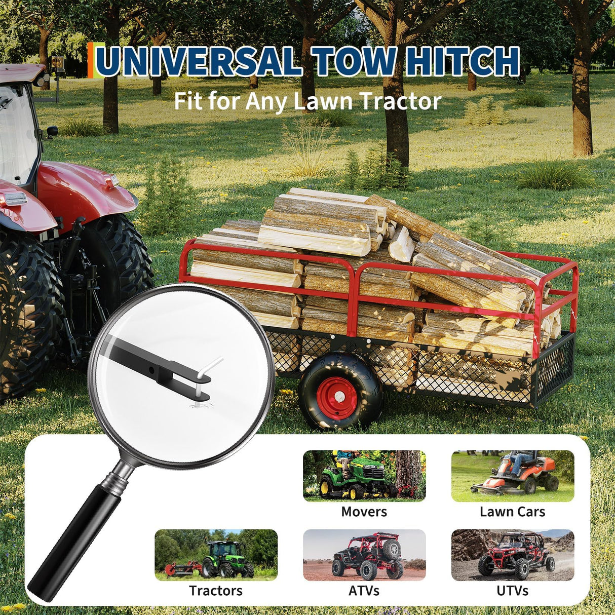 GarveeLife ATV UTV Tow Behind Dump Trailer 1600 lbs 22 Cubic, Red