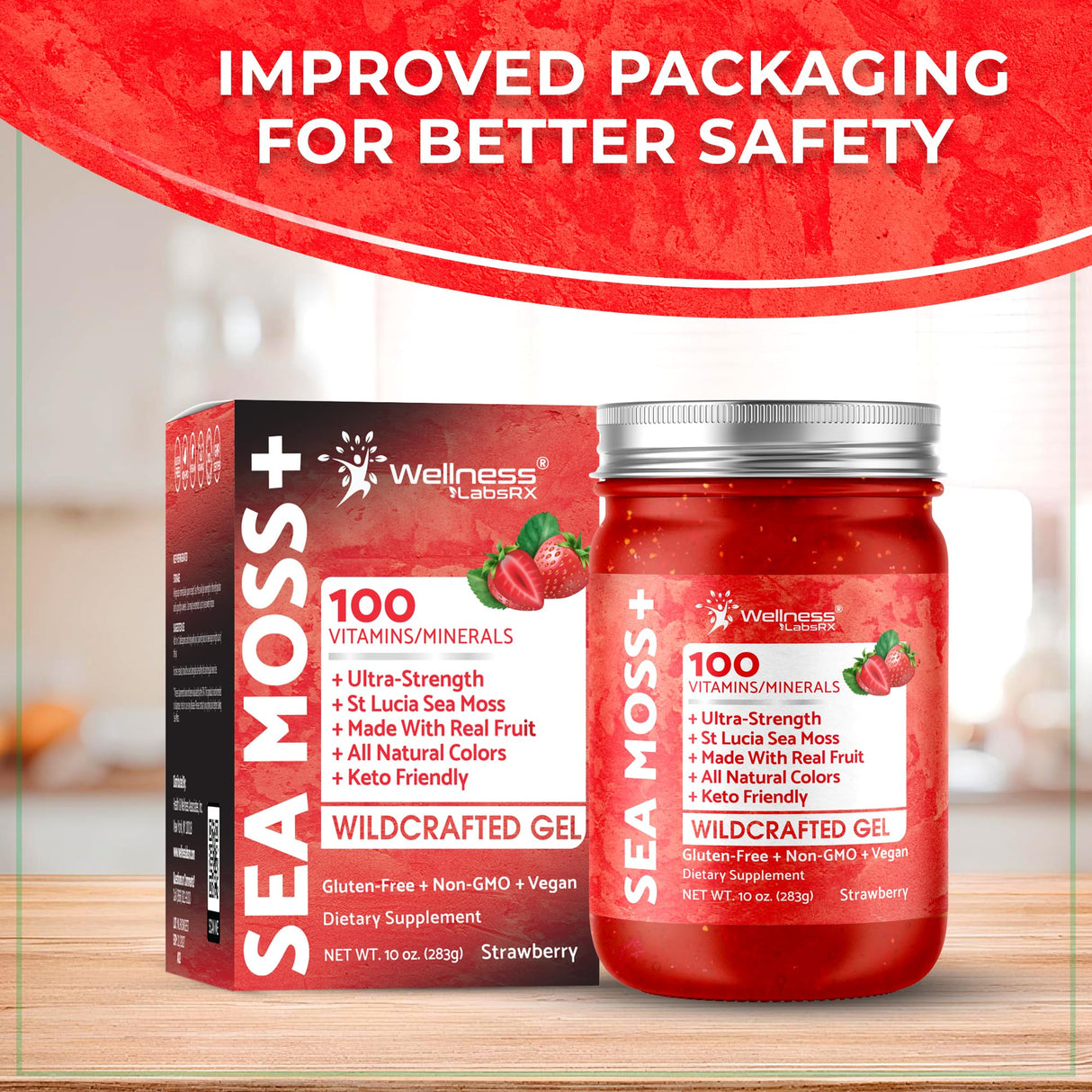 WELLNESS LABSRX Irish Sea Moss Gel Raw - Wildcrafted Superfood Seamoss Gel - Strawberry Flavor, Vitamin and Mineral-Rich from Pristine Caribbean Waters, Immune and Digestive Health Support - 10 oz.