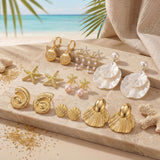 Nosiny 8 Pairs Beach Earrings for Women Gold Starfish Seashell Pearl Drop Shell Conch Earrings Summer Ocean Beachy Jewelry