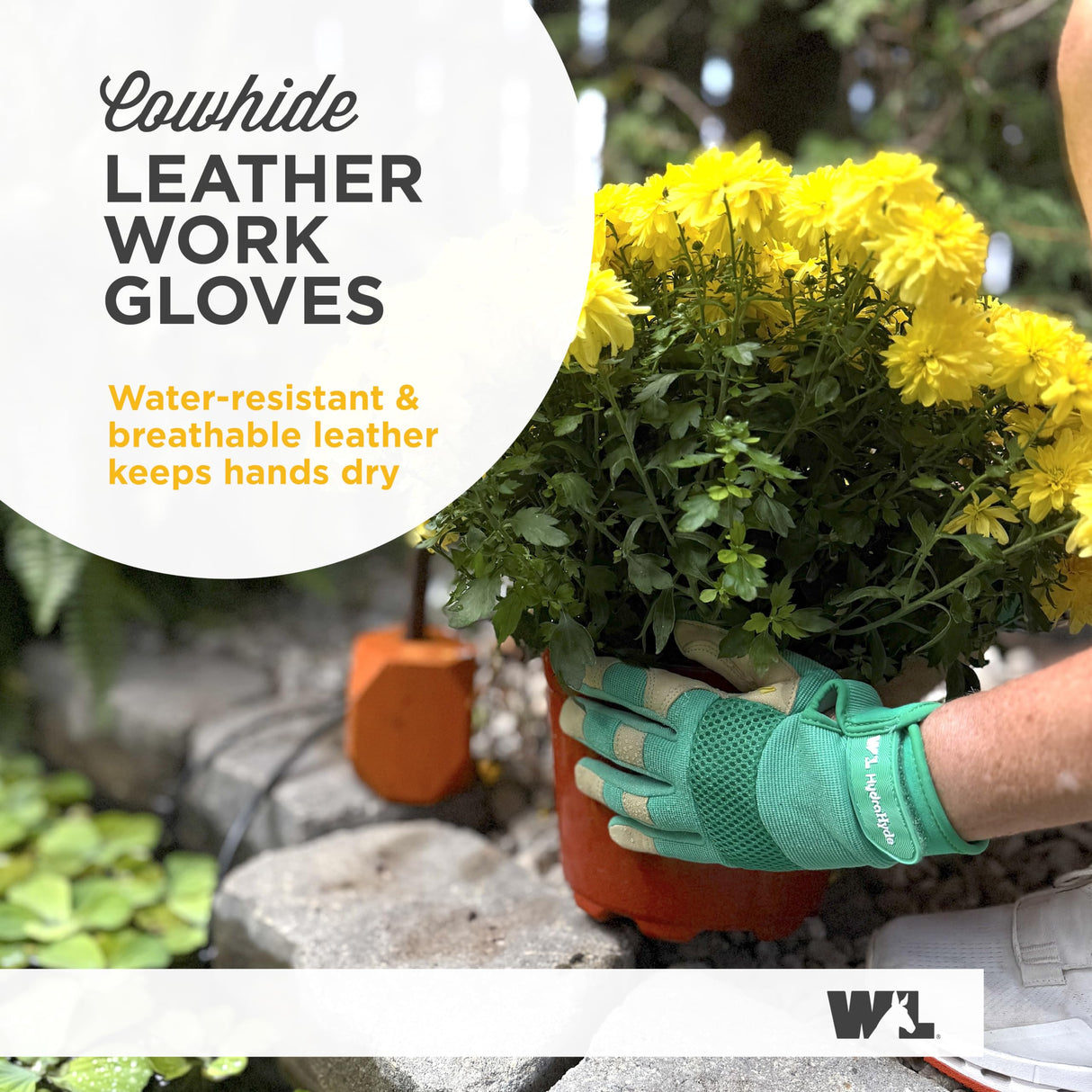 Wells Lamont Women's HydraHyde Leather Hybrid Gloves, Medium, Mint Green/Rust, Water-Resistant, Adjustable Wrist, 2-Pair Pack, for Gardening, Reusable, Adult