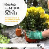 Wells Lamont Women's HydraHyde Leather Hybrid Gloves, Medium, Mint Green/Rust, Water-Resistant, Adjustable Wrist, 2-Pair Pack, for Gardening, Reusable, Adult