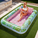 SLOOSH Inflatable Tanning Pool Lounger Float, 85" x 57" Extra Large Pool Floats Adult with Pillow, 4 in 1 Suntan Tub Raft Floatie,Sunbathing Bed Lounge for Water Blow Up Ball Pit, XL-Cyan Pink