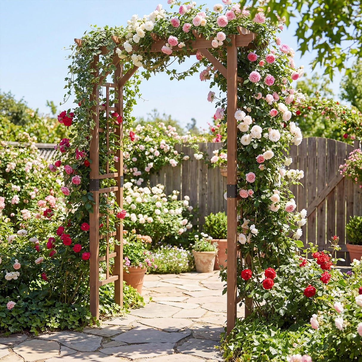 Giantex 7FT Wood Garden Arbor Trellis, Wooden Wedding Arch for Ceremony