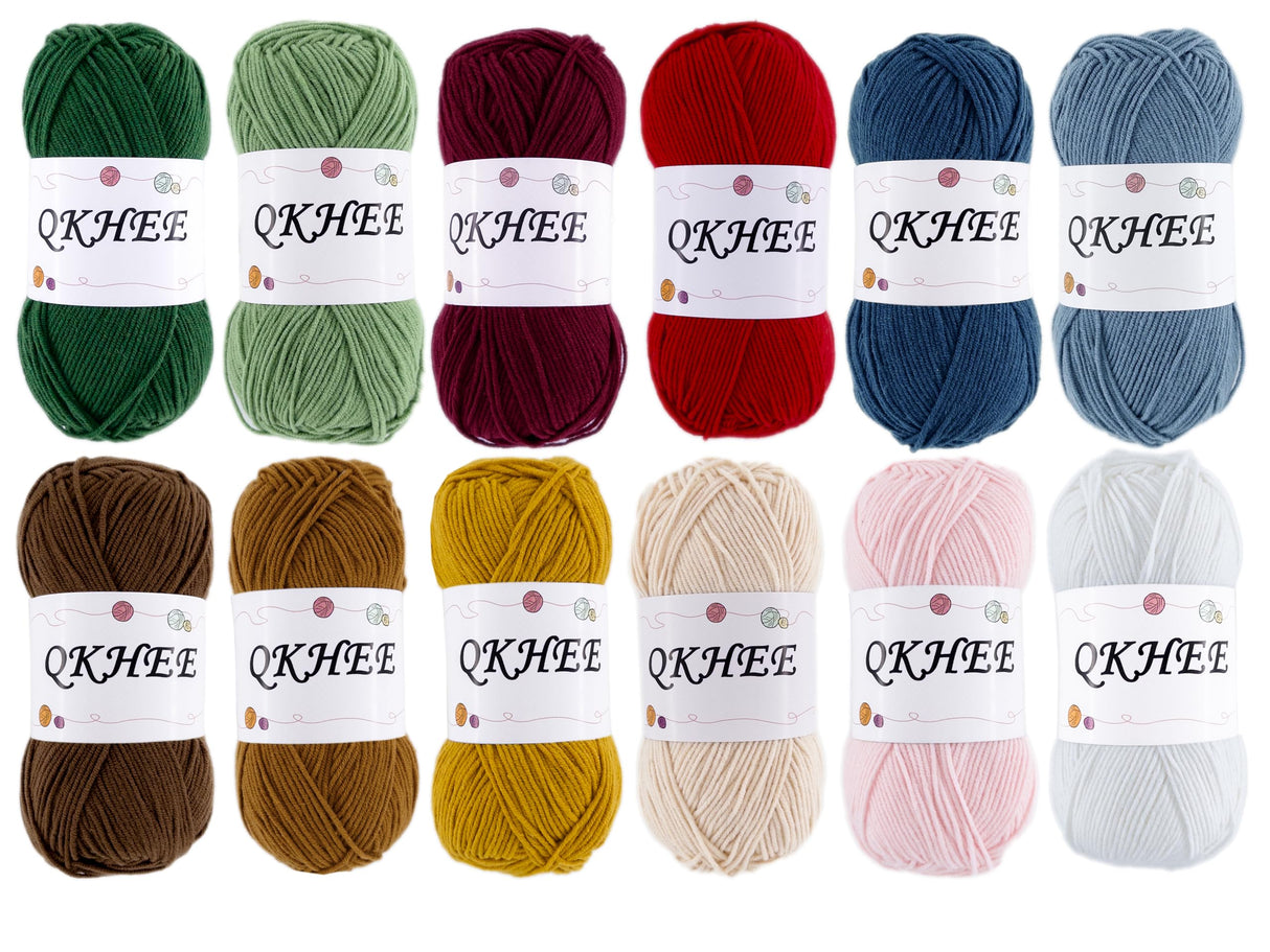 QKHEE Yarn for Crocheting and Knitting 12 * 1.76 Oz (50G) /195yd,Fine/Fingering Weight (1),Cotton 60% Acrylic40%,Soft Yarn kit for Making Granny Squares and amigurumi (Christmas Color)