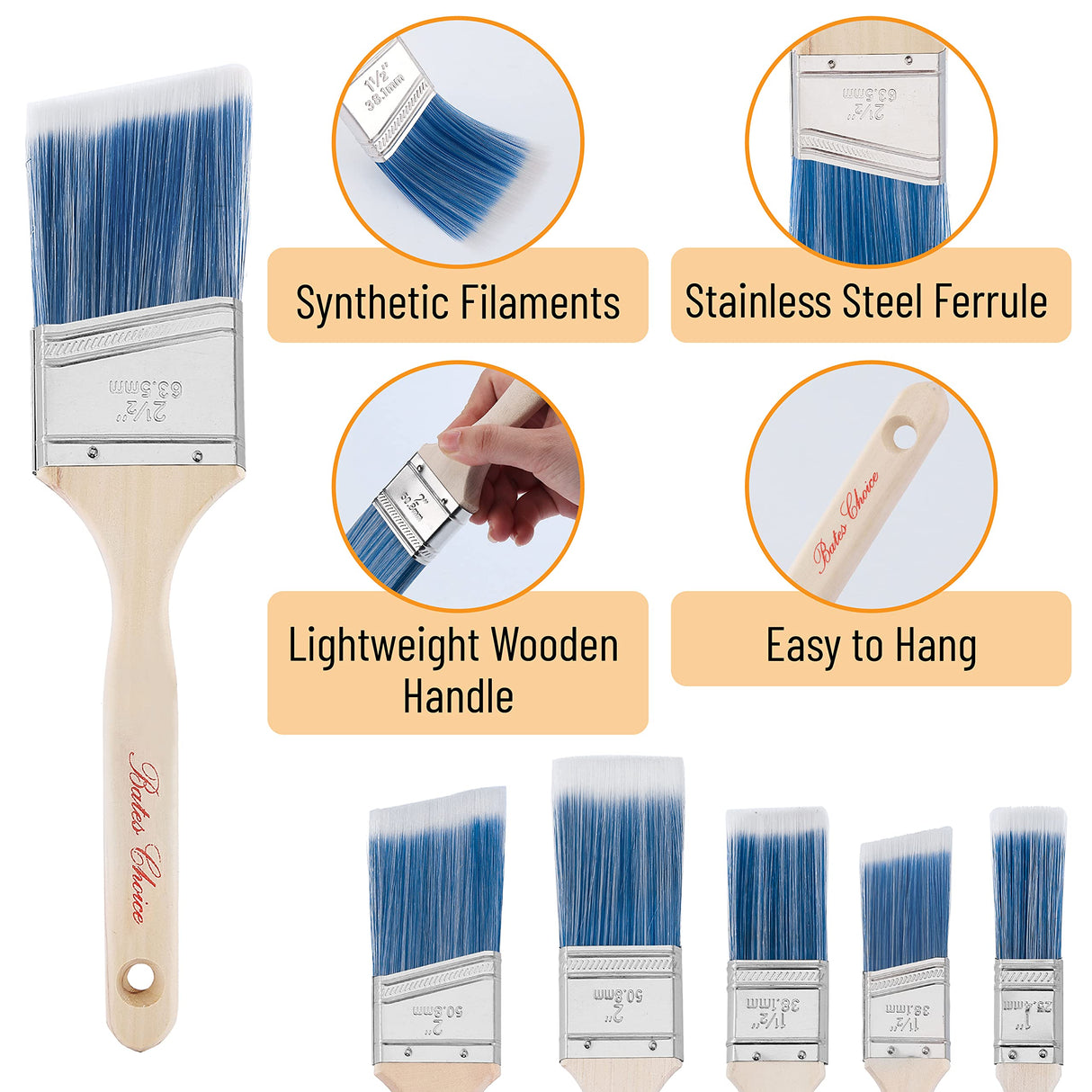 Bates 3-Inch Angle Paint Brushes (12 Pack) - Treated Wood Handle, Perfect for Walls & Furniture