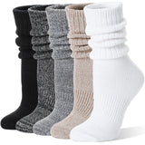 Sandsuced Womens Slouchy Boot Socks Winter Warm Cozy Slouch Scrunch Winter Fuzzy Fluffy Crew Socks 5 Pairs Gifts Stocking Stuffers(Black/Dark Grey/Light Grey/Khaki/White, M)