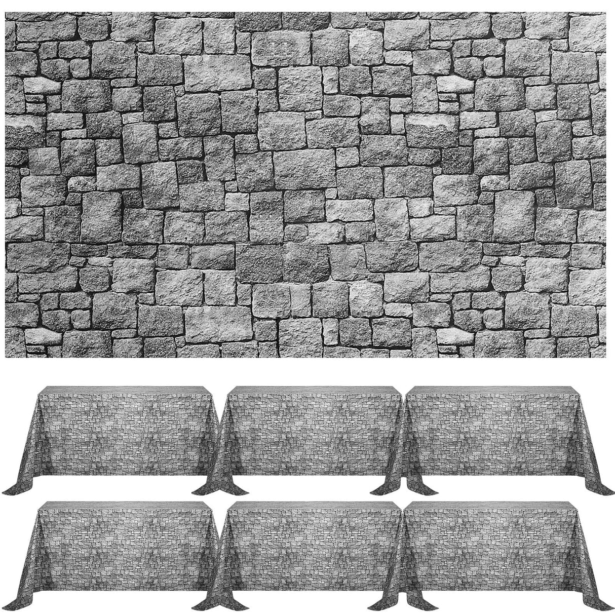 Chuangdi Brick Stone Wall Stone Wall Scene Setter Brick Sheet Wallpaper Curtains Door Removable Tablecloth Photo for Halloween Christmas Party and Home Decor(Gray,6 Pcs)