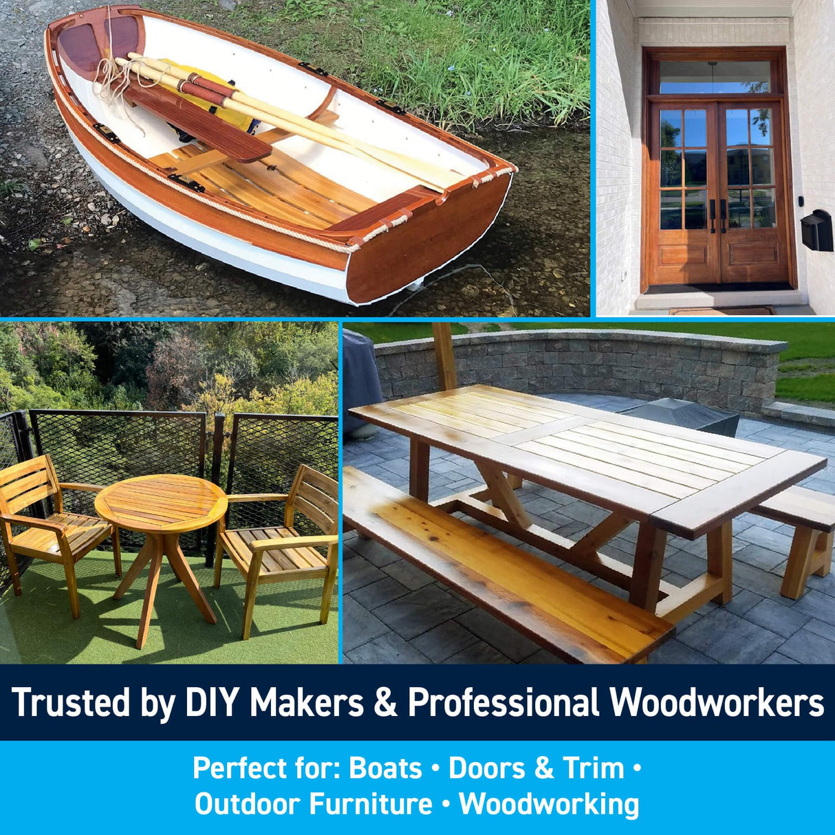 TotalBoat Halcyon Water-Based Marine Varnish | Fast-Drying Polyurethane Wood Finish for Boats, Outdoor Furniture, and Woodworking | Clear Satin, Quart