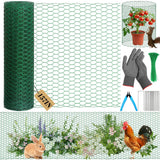 Lucomb Plant Protectors from Animals 15.7 x 157 in Green Chicken Wire Plant Cages for Outdoor Plants, Hexagonal Wire Plant Protector with Ground Stakes, Pliers, Garden Protection from Animals