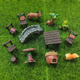 QuarenDen 44 Pcs Fairy Garden Accessories, Miniature Table and Chairs Set, Miniature Figurines Mini Resin Animals House Bridge for Micro Landscape Potted Plant Terrarium Decor DIY Craft Gift