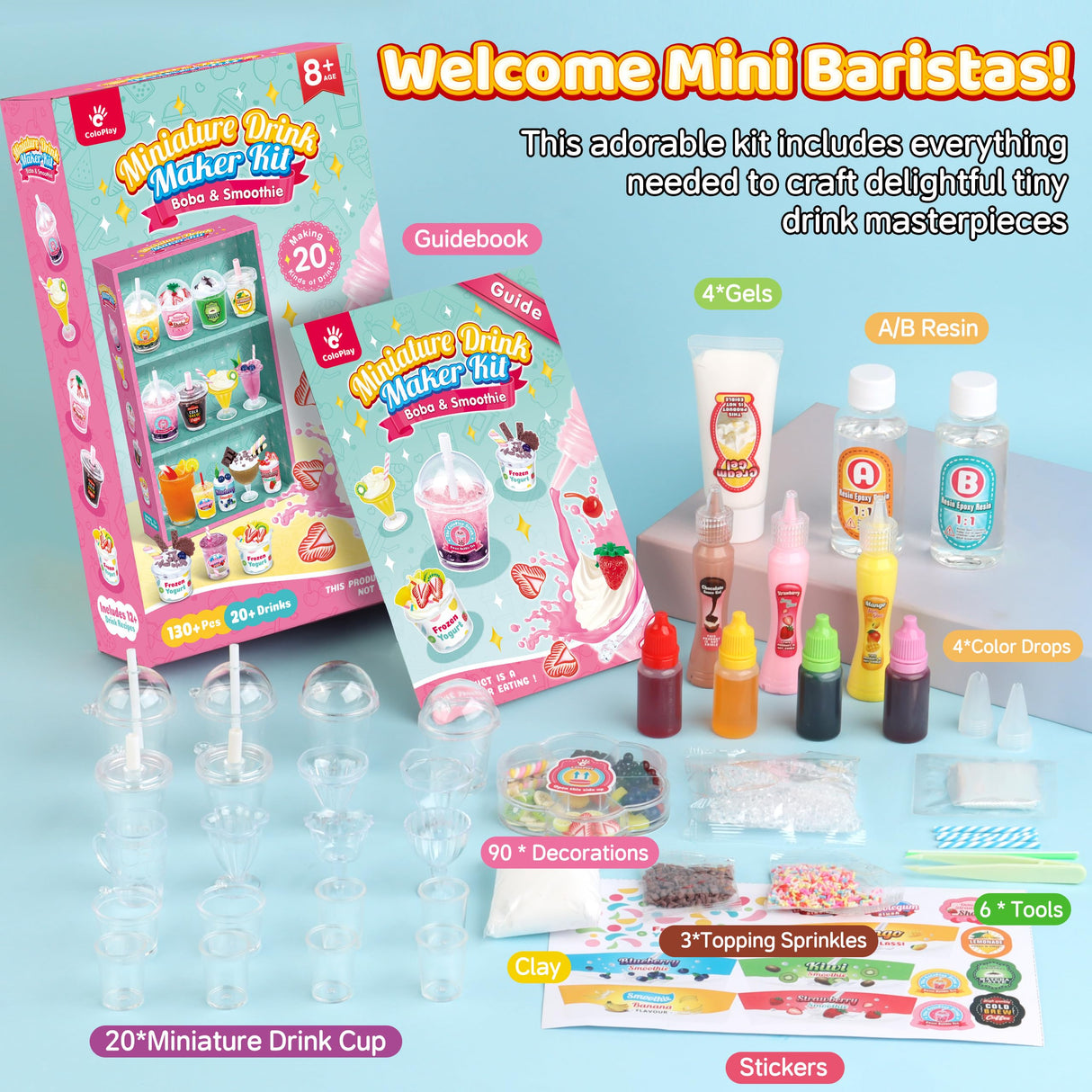 20 PCS Miniature Drink Marker Kit, Miniature Food Toys, Kitchen Pretend Food DIY Crafts Kits for Kids Ages 8-12, Girls Gift for Christmas, Birthday, Collectors, Resin Play, NOT Edible