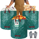 3 Pack 72-Gallon Yard Waste Bags with Gardening Gloves, Heavy Duty Reusable Lawn Leaf Bags with Reinforced Handles, Collapsible Garden Bags for Leaves, Debris and Outdoor Clean Up