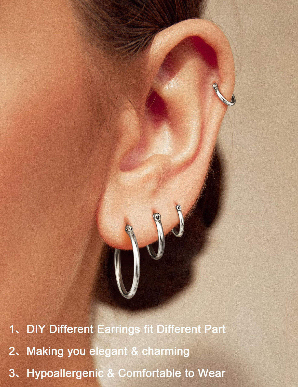 ORAZIO Stainless Steel Hoop Earrings Set Huggie Earring Stacks Women
