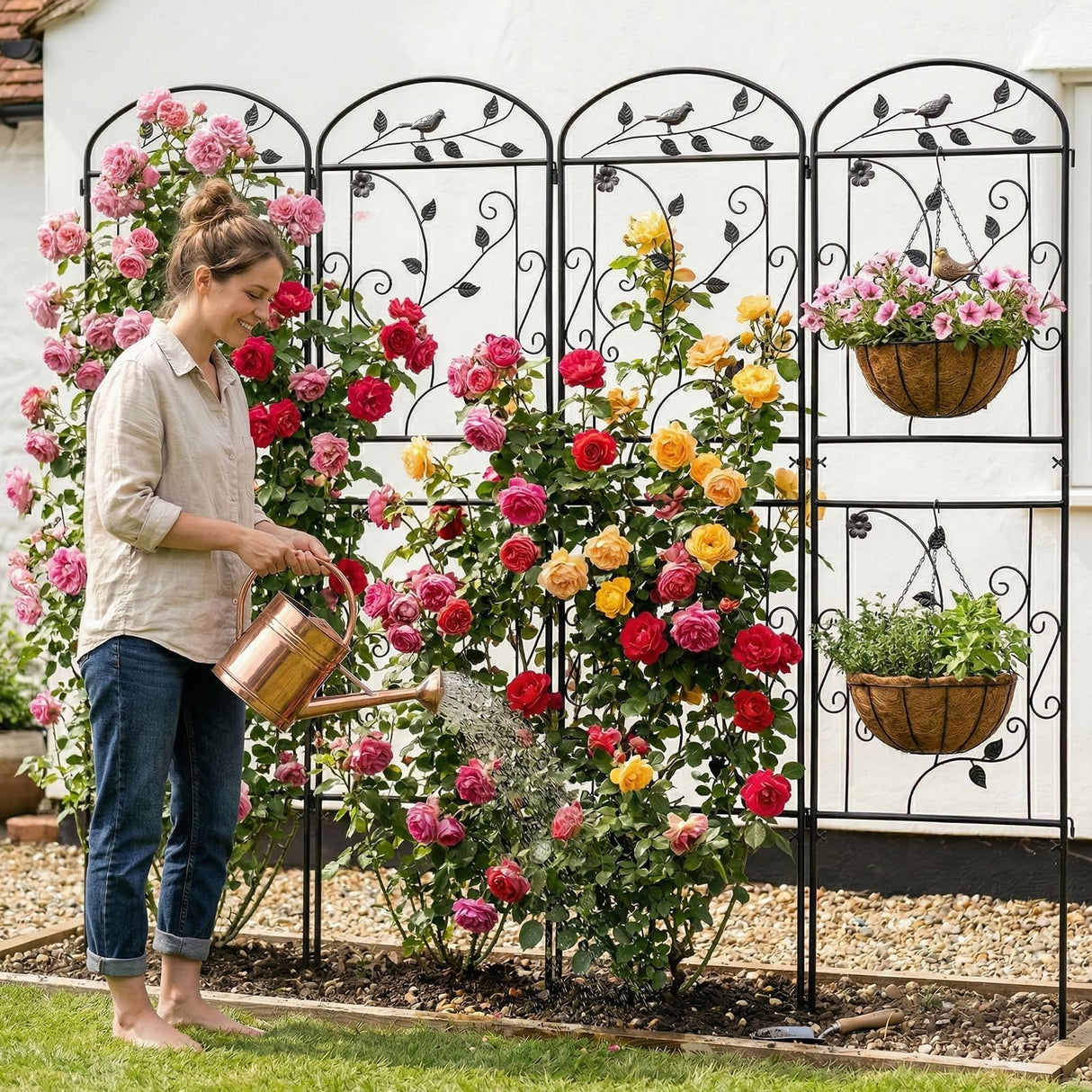 4 Pack Garden Trellis for Climbing Plants, 71 x 20 inch Rustproof Heavy Duty Metal Trellis for Climbing Rose Vine Clematis, Perfect for Premium Patio Decor & Luxury Outdoor Garden Design, Silver Gray