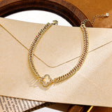 Moodear Gold Ankle Bracelets for Women Waterproof - Trendy 14K Gold Plated Anklets for Women Chunky Cuban Link with CZ Clover Charm Anklet Bracelet Non Tarnish Summer Beach Jewelry Gifts