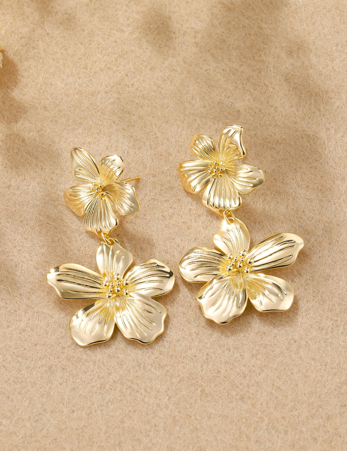 Mameloly Flower Statement Earrings for Women 14K Gold Plated Drop Dangle