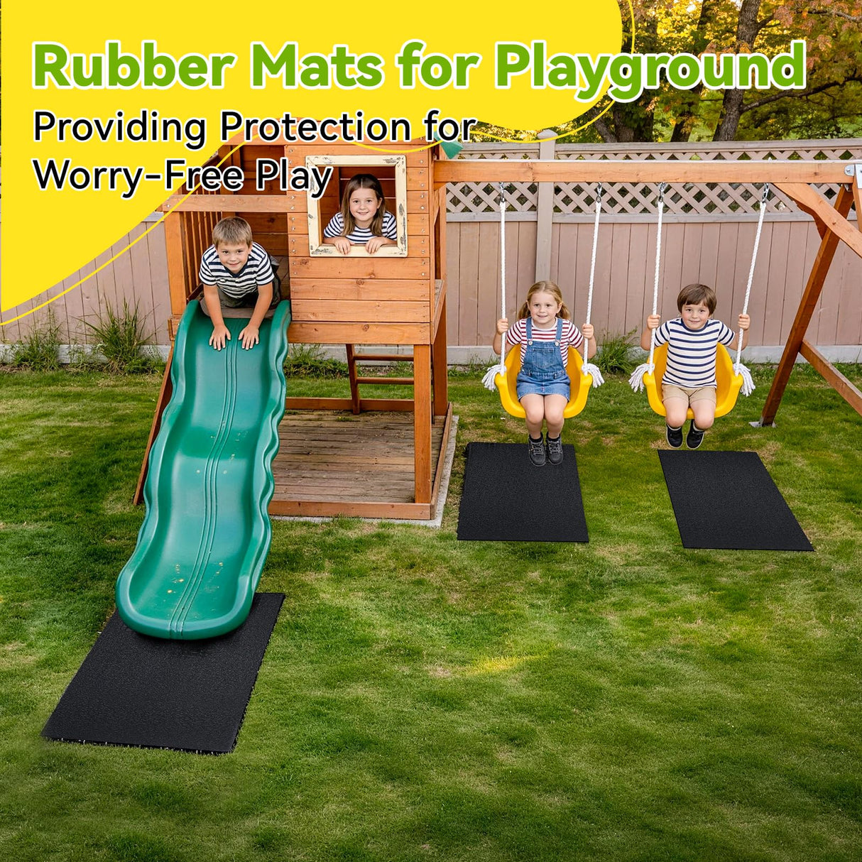 2-Pack Outdoor Playground Mats, 40" L X 24" W High-Density PVC Playground Protection Mats Rubber Wearmat with Double-Sided Anti-Slip Texture for Swings and Slides