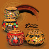 SHMILMH Glass Candle Holder Set of 4, Diwali Gift Votive Candle Holders Handmade Mosaic Glass Tealight Holders Diwali Christmas Table Decorations for Home