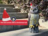 Ugold Solar Powered Owl, Motion Detection, Rotating Head, Realistic Hoots and Silent Mode, Outdoor Statue, Sculpture, Owl Decoration with a Christmas Hat for Home, Garden, Patio and Lawn