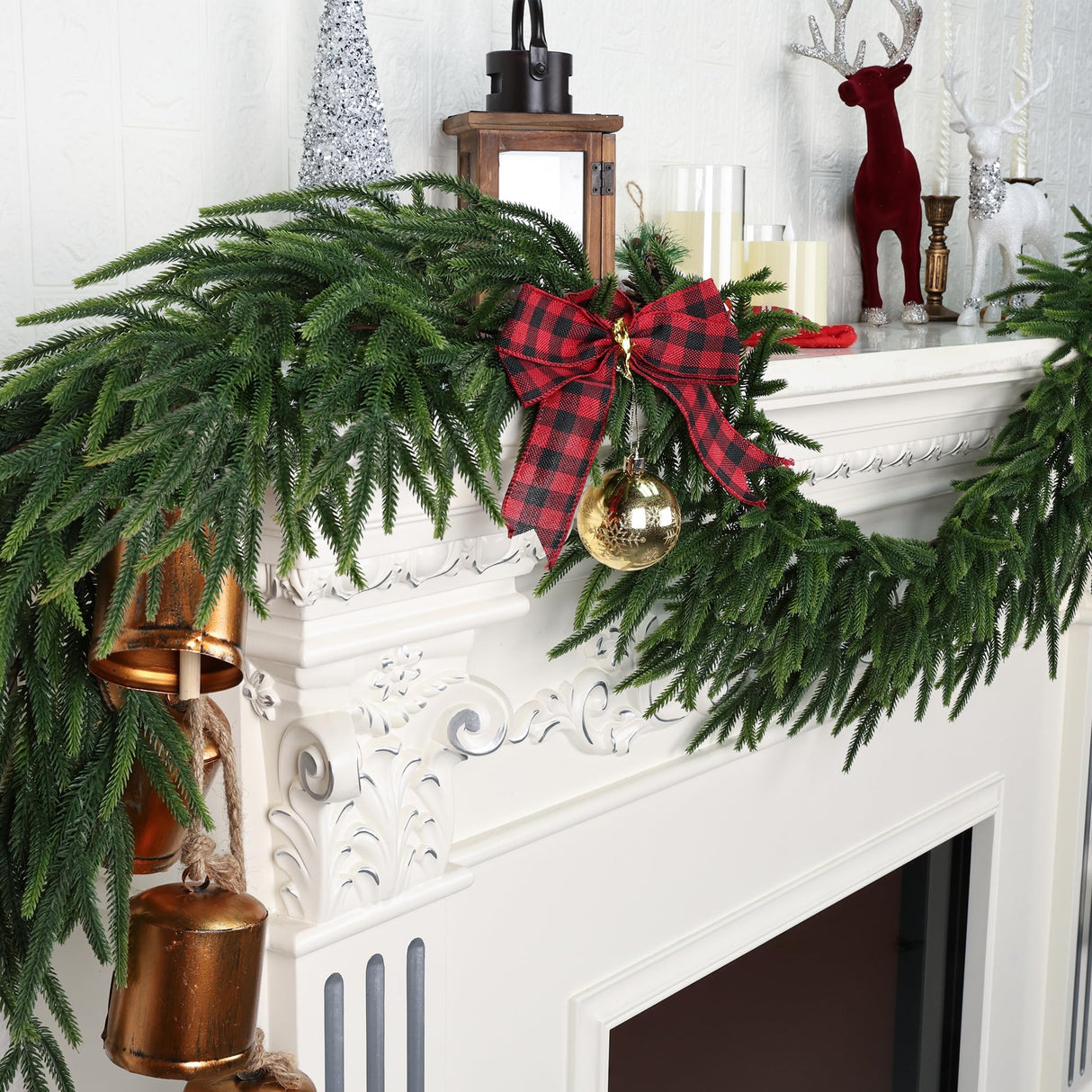 MDSTBN Realistic Christmas Garland Pine Garland Real Touch Green Artificial Greenery Garland Artificial Pine Garlands,for Table Mantle Wall Indoor Outdoor Christmas All-Season Decorations-6FT