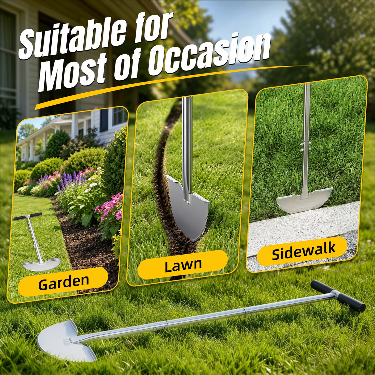 KYEEN-TOOLS Serrated Edger Lawn Tool - Half Moon Shovel with Softer T-Handle, Lawn Edger for Yard, Garden, Landscaping, Sidewalk, Cable Burial - Ergonomic Design, Rust-Proof, 38 in