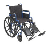 Drive Medical Blue Streak Wheelchair with Flip Back Desk Arms, Elevating Leg Rests Folding Outdoor Desk Length Arms,Alloy Steel 20 Inch Seat