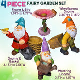 Mood Lab Garden Gnome Figurines Set (4 pcs) - 3.5" H Miniature Decorative Statues & Accessories - Outdoor & Indoor Garden Decor