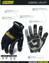 Ironclad General Utility Work Gloves GUG, All-Purpose, Performance Fit, Durable, Machine Washable, Sized Medium, (1 Pair) Black