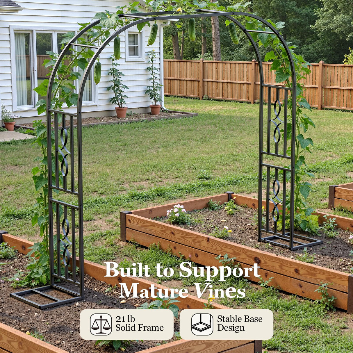 Metal Garden Arch, Heavy Duty Garden Trellis for Climbing Plants, with Enlarged Base for Stability, Ideal for Wedding Arches & Party Decorations, 87" W x 87" H