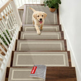 COSY HOMEER Soft Stair Treads 15pcs Non-Slip Carpet Mat 28inX9in Indoor Stair Runners for Wooden Steps,Stair Rugs for Kids and Dogs, 100% Polyester TPE Backing Beige