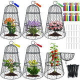 6 PCS 17.7"H X 11.42"D Garden Cloches,Chicken Wire Plant Covers Protectors Modular Design for Customizable Protection,Rust-Proof Heavy Duty Metal Plant Cage for Seedlings Flowers Protect from Animals