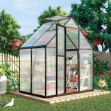 Jiliusure 6 x 4 FT Greenhouse for Outdoors, Polycarbonate Panel Greenhouse Outdoor Quick Setup Structure, Roof Vent, Aluminum Large Walk-in Green House for Outside Garden, Charcoal Black