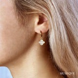 MUSEQVE White Four Leaf Clover Earrings for Women 14K Gold Plated Mother of Pearl Lucky Clover Charm Drop Dangle Huggie Hoop Jewelry Gifts [CVRE-WH-G]