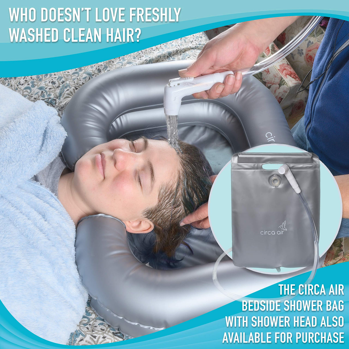 Circa Air Inflatable Hair Washing Basin For Bedridden - Wash Hair In Bed With Inflatable Shampoo Basin. Portable Shampoo Bowl With Pillow, Portable Hair Washing Station For Locs Detox