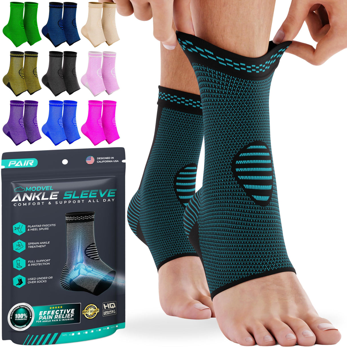 Modvel Foot & Ankle Brace Socks for Sprained Ankle Compression Sleeve - Plantar Fasciitis Relief Brace, Foot Support for pain Women & Men - Tendonitis & Arthritis Feet Sleeve, Stabilizing Ankles Wrap