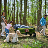 Timber Ridge 51.2'' Extended Collapsible Wagon Cart with Brakes and Cargo Net, Heavy Duty Foldable Utility Wagon with Adjustable Handle, 400L Capacity Portable Cart for Camping Sports Shopping