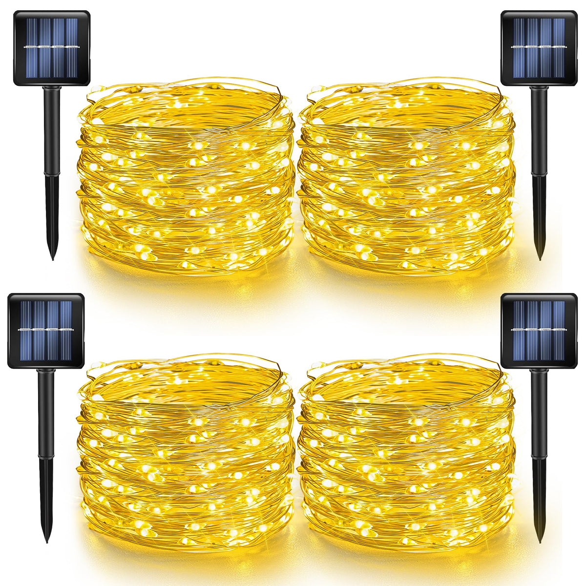 Dazzle Bright 4 Pack Solar String Lights Outdoor, Total 160FT 480LED Solar Powered Waterproof Fairy Lights 8 Modes, Silver Wire Lights for Christmas Patio Party Tree Yard Decoration (Warm White)