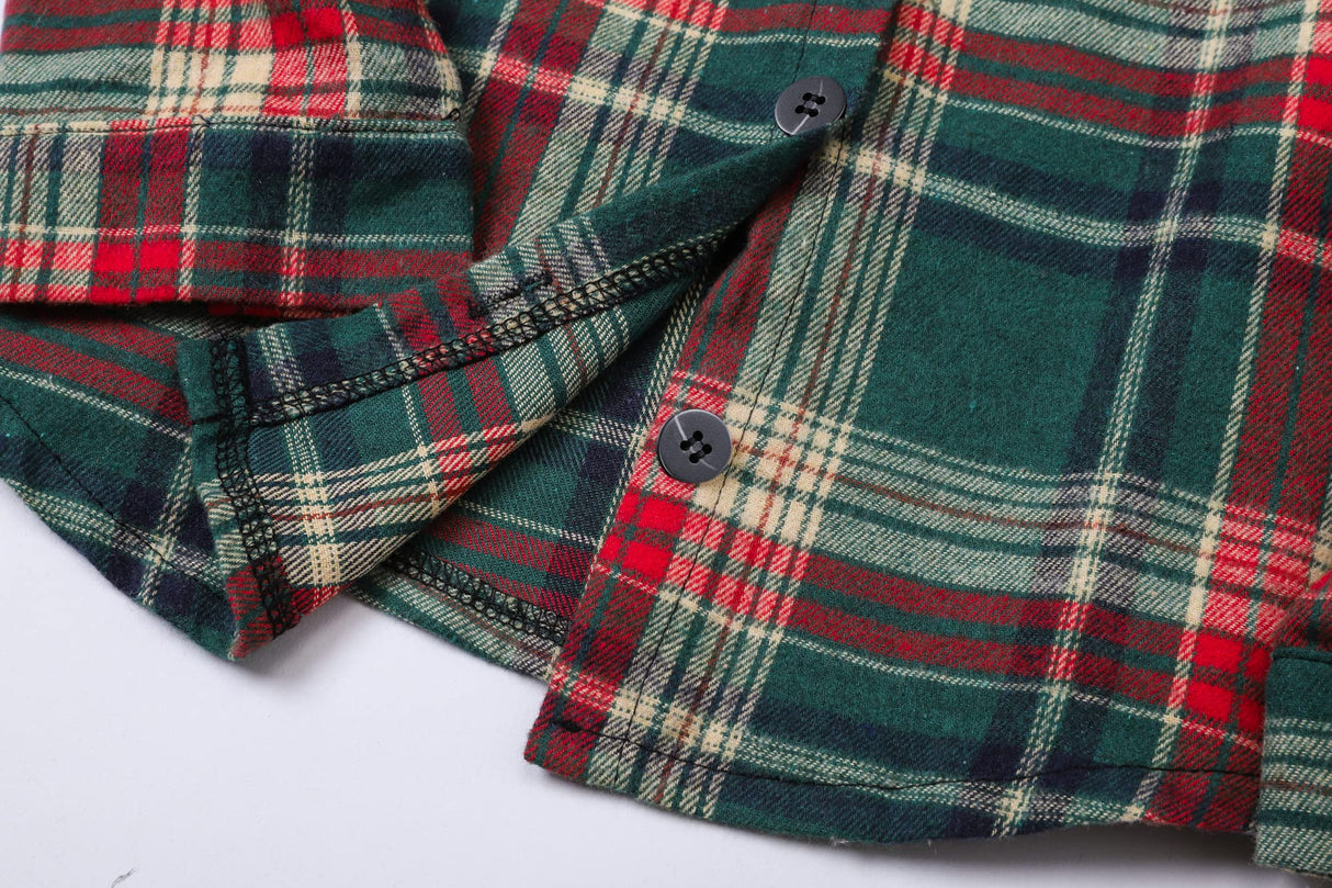 Mens Plaid Shirts Casual Long Sleeve Button Down Plaid Shirt Dad and Son Matching Shirts Christmas Green Plaid, 2XL