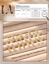 LOLIAS 10Pairs Flat Back Earrings for Women Girls Hypoallergenic Gold Stud