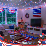 JMEXSUSS 4th of July Decorations Red White and Blue Lights, 33ft 100 LED String Light Indoor Plug-in, 8 Modes Patriotic 4th of July Lights for Indoor Outdoor Independence Day American Flag Holiday