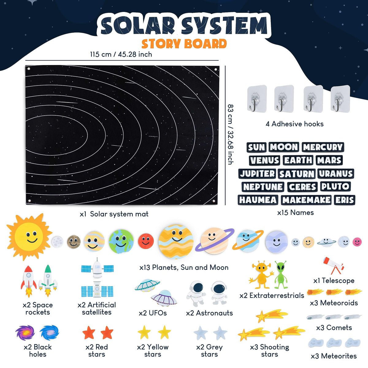 BONNYCO Solar System for Kids with 61 Felt Planet Figures, Montessori Toys