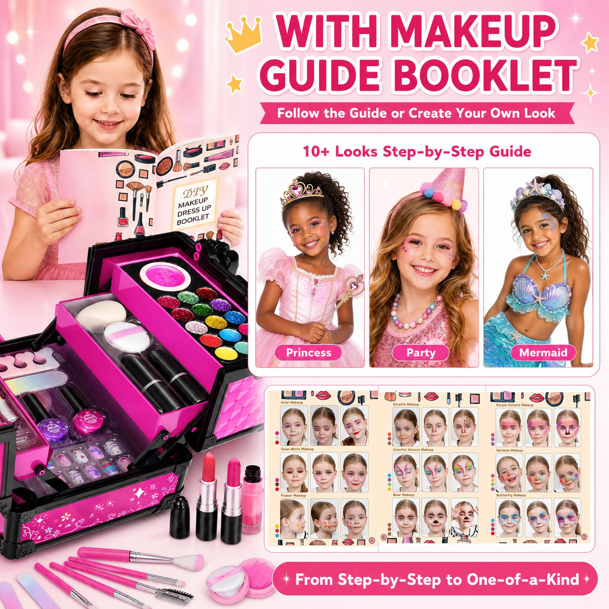 59 Pcs Kids Makeup Toys Kit for Girl, Non-Toxic Real Washable Pretend Set