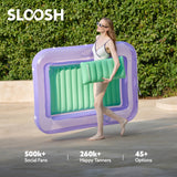 SLOOSH Inflatable Tanning Pool Lounger Float, 70" x 46" Pool Floats Adult with Pillow, 4 in 1 Suntan Tub Raft Floatie,Sunbathing Bed Lounge for Water Blow Up Kids Ball Pit Party Gifts, L-Purple Green