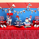 6 Pack 29x108 Inch Red Metallic Foil Fringe Table Skirts Banner for Tinsel Streamer Garland Curtains Backdrop for Parade Floats Wedding Baby Shower Birthday Christmas Halloween Party Decoration