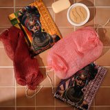 AFRIKI African Net Sponge, Authentic African Exfoliating Sponge, Black Owned, Back Scrubber, 45inch Long, for Normal to Sensitive Skin, for Daily use, Sky Collection